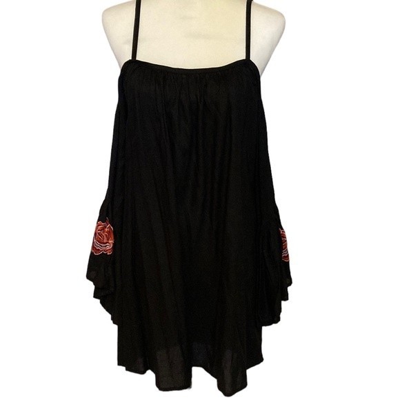 Feathers off-the-shoulders rayon top with gorgeous embroidered trumpet sleeves. - Picture 1 of 8